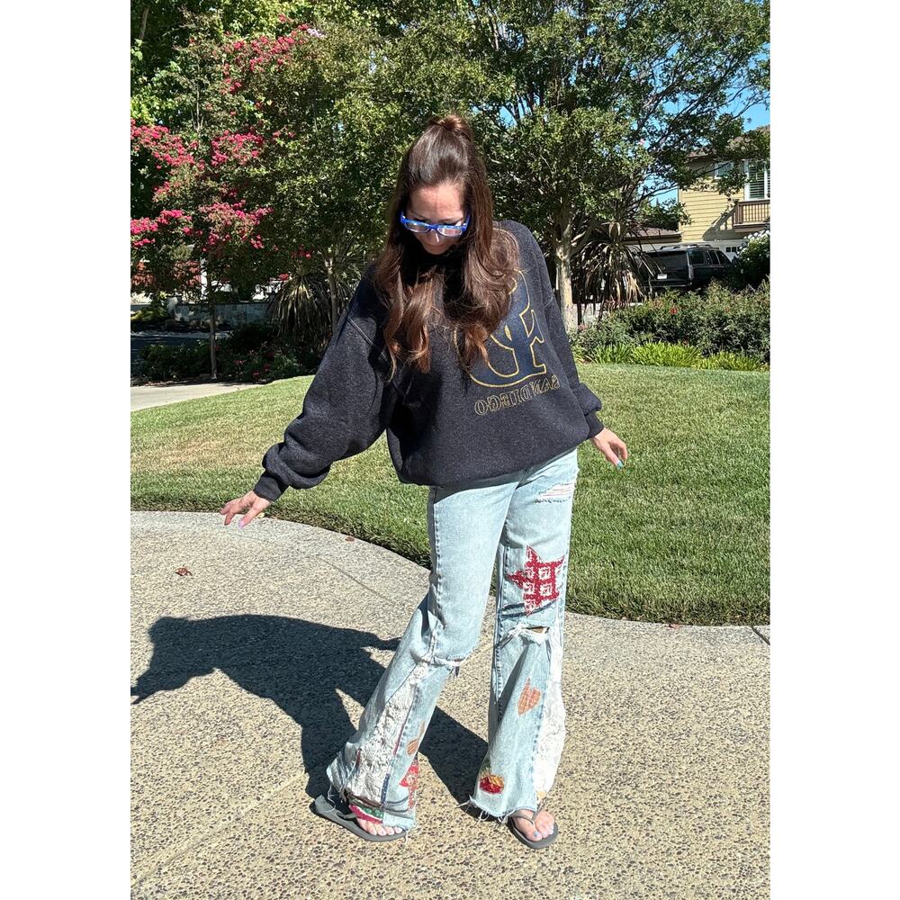 Upcycled Size 24 Hidden Patchwork Appliqu Flared … - image 3